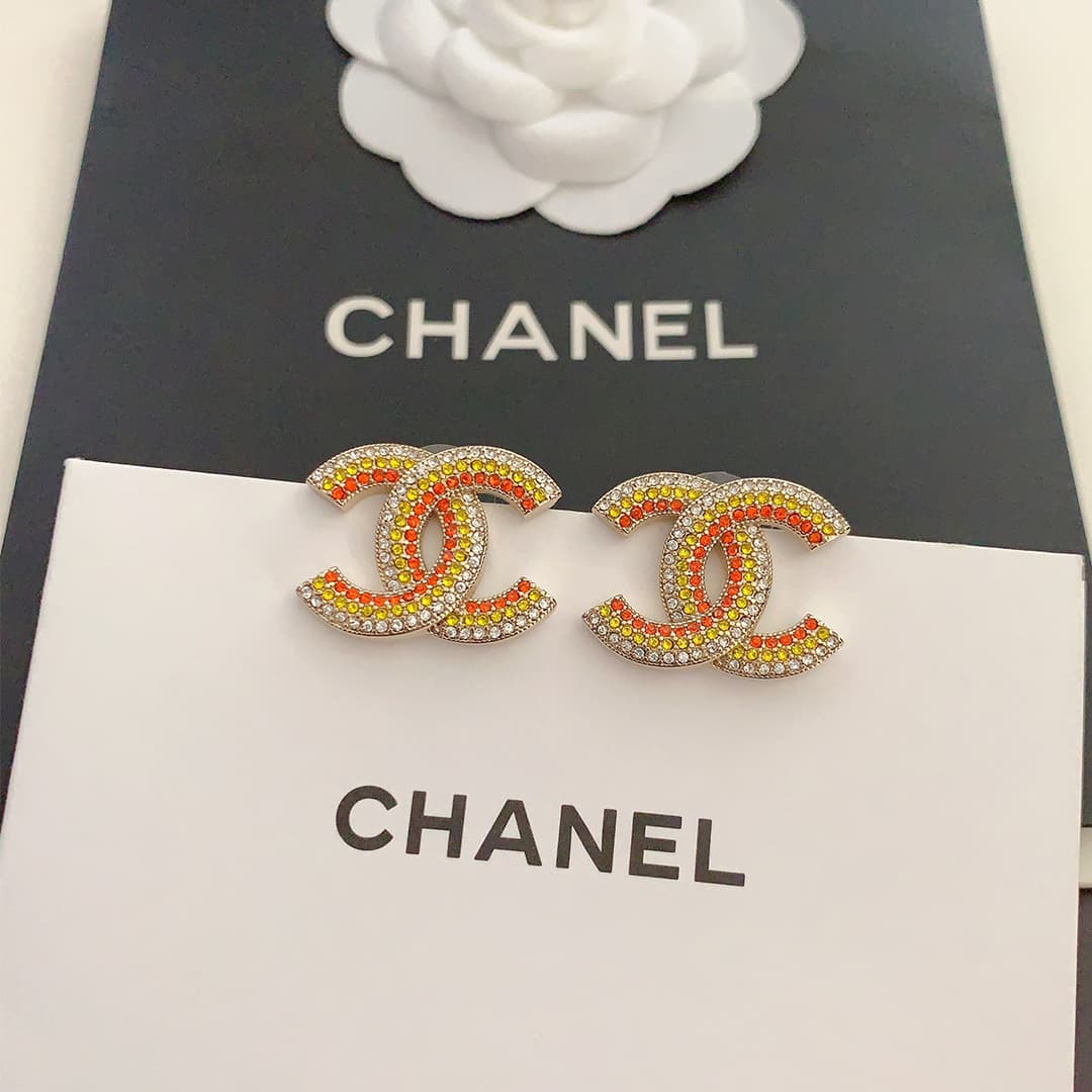 Boucles d'oreilles Chanel CC tricolores - Bijoux