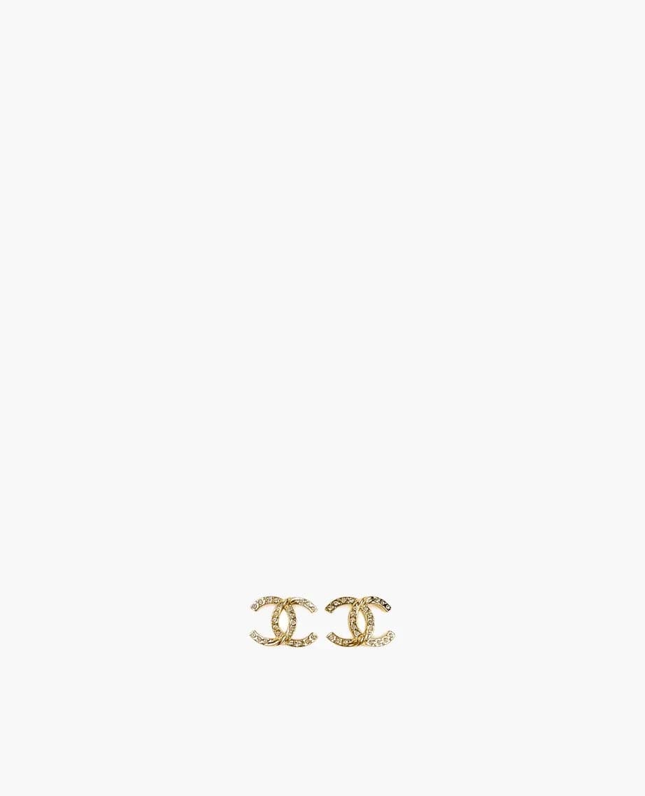 Boucles d'oreilles Chanel CC dorées avec cristaux