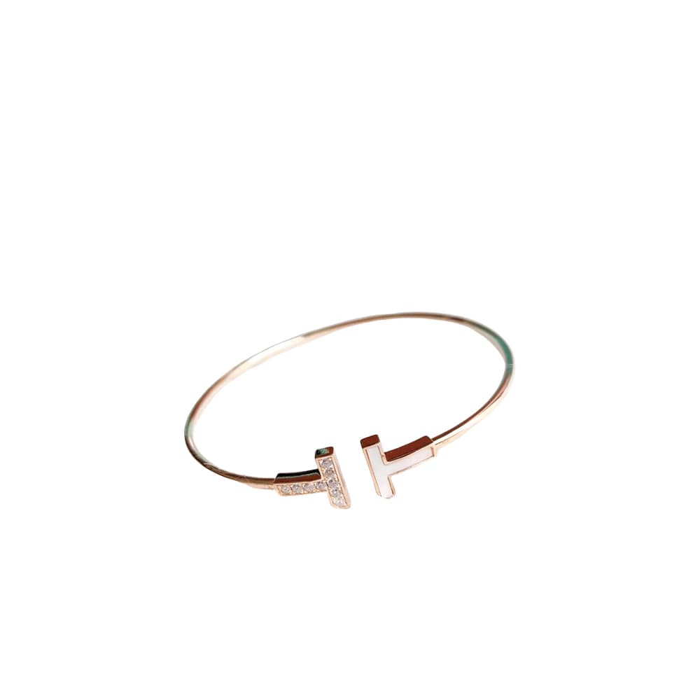 Bracelet Tiffany Double T entièrement serti de diamants et de coquillages blancs