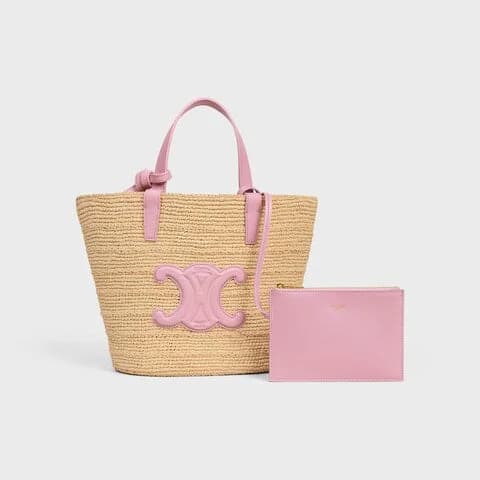 Céline - Classic Panier petit modèle Souple Raphia et veau Pink — vue 1
