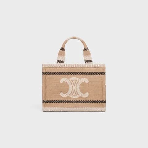 Celine - Small Cabas Thais Striped Textile Beige Noir