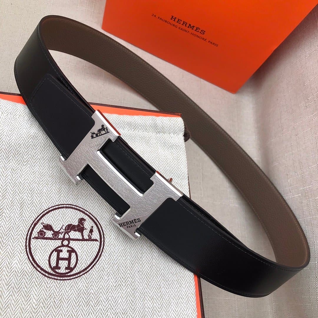 Hermes H Belt Buckle & Reversible Black Belt 380MM